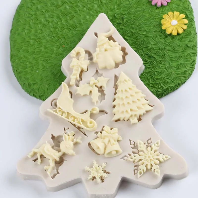 Christmas Mould Silicone Santa Claus Tree Cake Fondant Mold Cookie Biscuits Festival Baking Decorating Tool Xmas Accessories