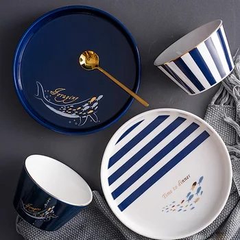 

Nordic Style Tablewares Ceramic Whale Pattern Unique Tablewares Viking Style Plate and Bowl