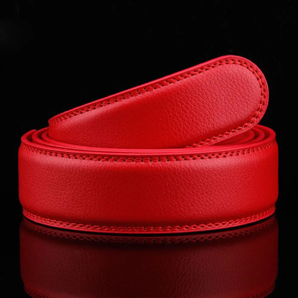 Красный Brand New No Buckle 3.5cm Wide Genuine Leather Automatic Belt Body Strap Without Buckle Belts Men Good Quality Male Belts - Цвет: Красный
