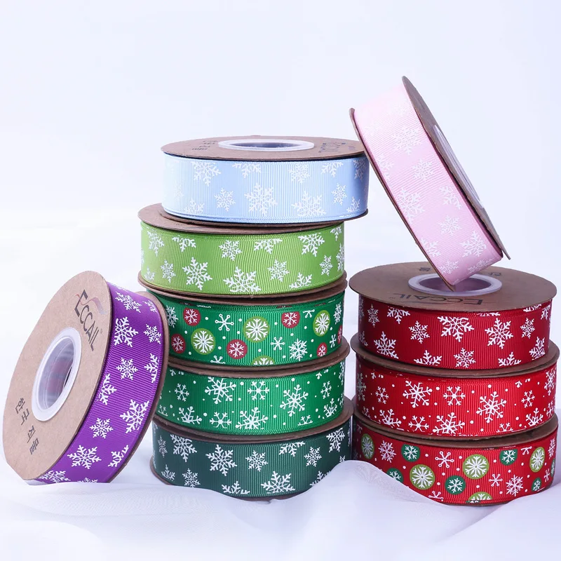 Printing snow Christmas ribbon holiday gift box packaging accessories diy craft accessories thread with printing