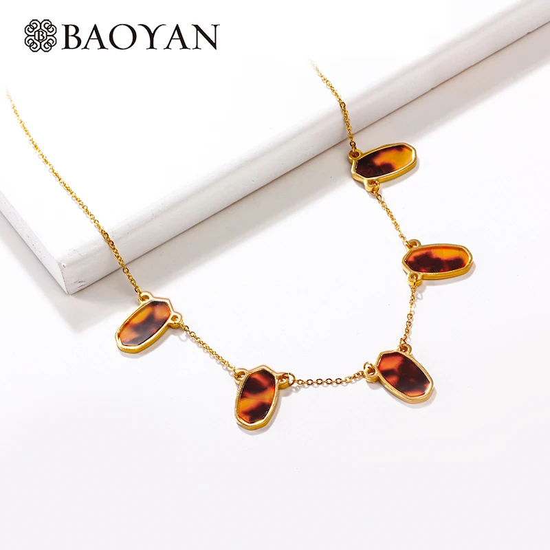 

Baoyan 2019 Fashion Leopard Jewelry Bohemian Oval Leopard Charm Tag Necklace Gold Color Stainless Steel Chain Necklace For Women