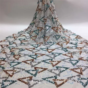 

2020 High Quality African Lace Fabric Black Gold French Net Embroidery Sequins Tulle Lace Fabric For Nigerian Party Dress