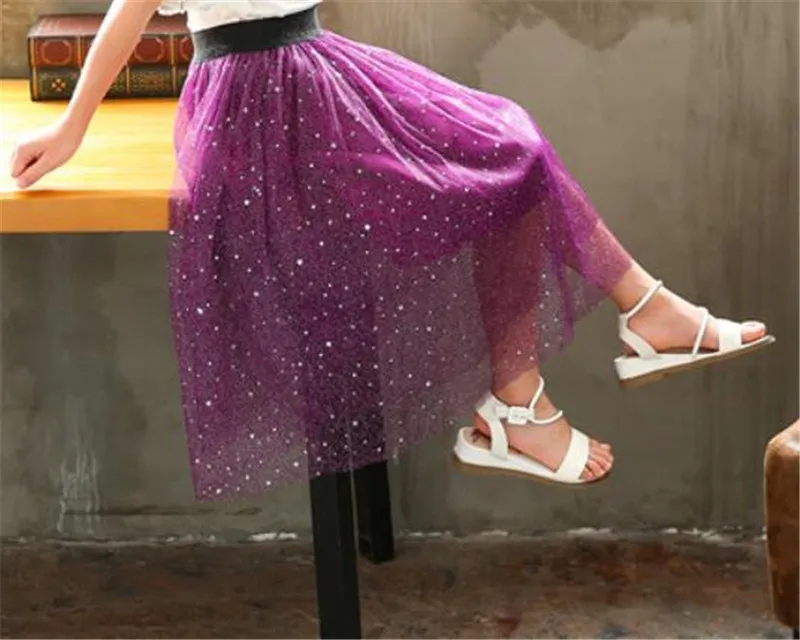 Новая юбка-пачка для девочек сетчатые юбки для девочек с блестками и звездами юбка средней длины для девочек-подростков От 4 до 13 лет AA3228
