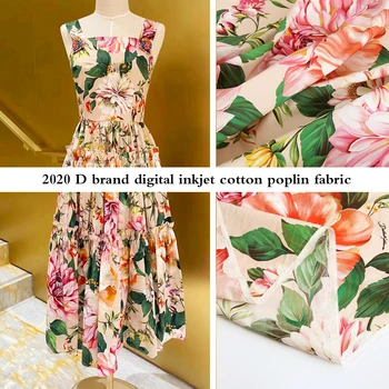 

2020 D brand digital inkjet poplin cotton fabric cloth 145 cm width printed pants shirt dress fabric can be customized