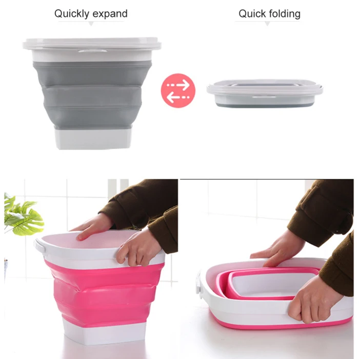 Collapsible Plastic Bucket Foldable Square Tub Portable Fishing Water Pail Outdoor E2S