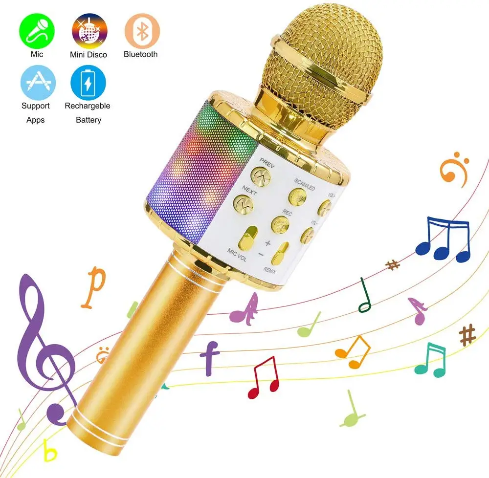 gaming mic Wireless Karaoke Microphone Bluetooth Handheld Portable Speaker Home KTV Player with Dancing LED Lights Record Function for Kids wireless mic Microphones