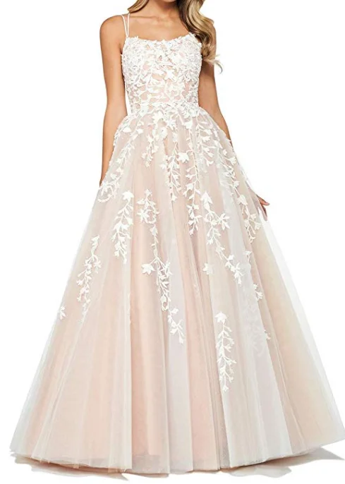 Vestidos De Gala, платья для выпускного вечера, Длинные тюлевые Аппликации, кружевные вечерние платья с открытой спиной на тонких бретелях, Robe De Soiree - Цвет: as picture