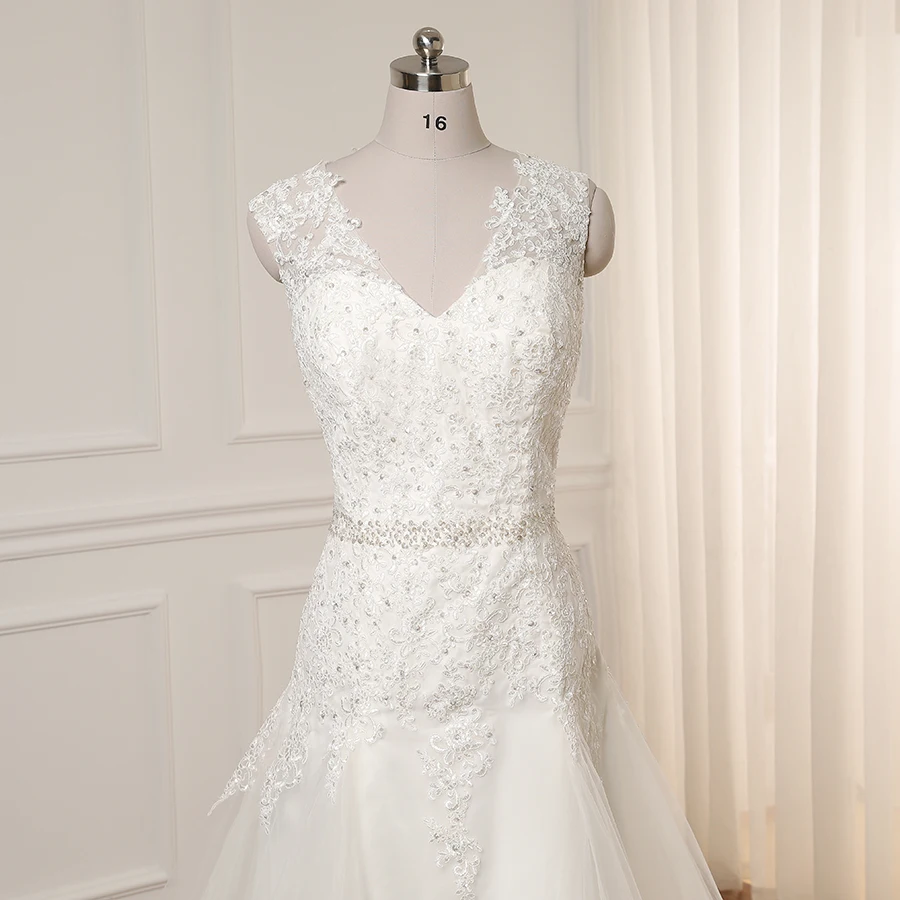 ADLN свадебное платье Vestido De Noiva с рукавом-крылышком и аппликацией из бисера, Тюлевое свадебное платье для невесты, платье на молнии сзади
