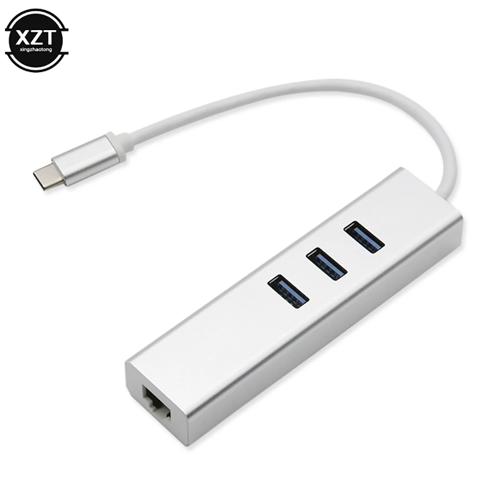 USB-C адаптер Ethernet 3 USB C концентратор для Ethernet RJ45 Lan адаптер Сетевая карта гигабит Интернет для Macbook Pro Android type C концентратор - Цвет: Silver
