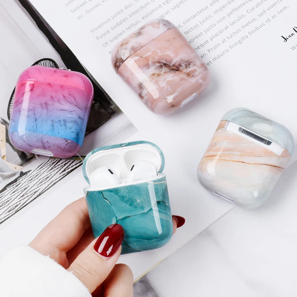 Совершенно новый жесткий чехол из поликарбоната с мраморным узором для Airpods 1 2