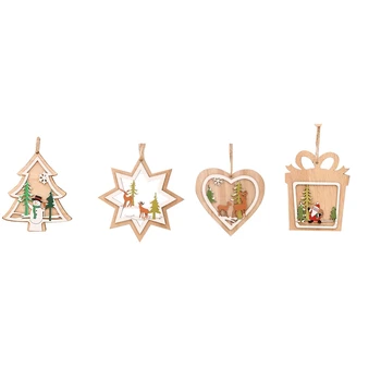 

Christmas Wooden Pendant Xmas Birthday Party Decoration For Home New Year Kids Gift Wall Tree Hanging Ornaments 4Pcs