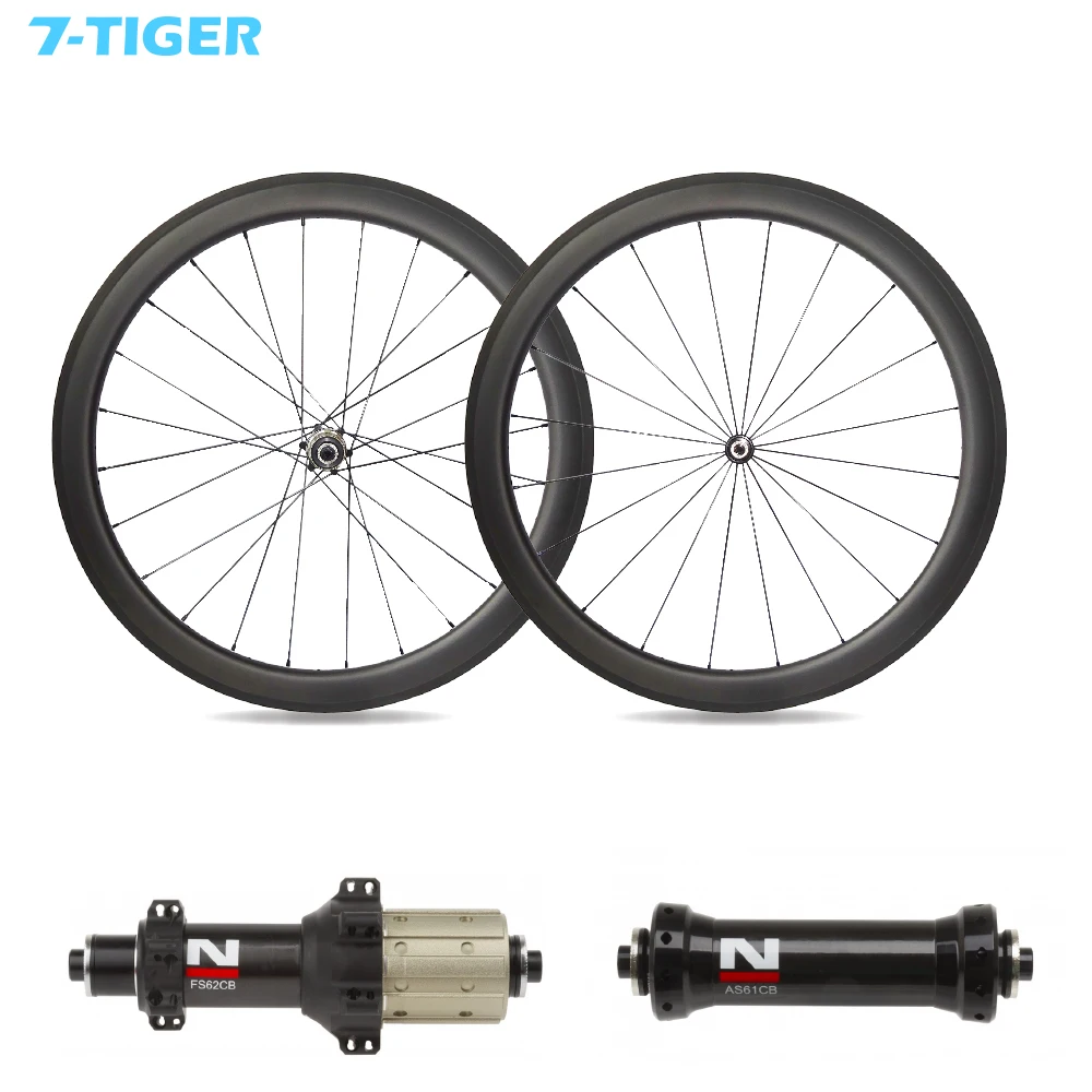7-Tiger AS61CB FS62CB road bicycle wheelset 700c carbon fiber wheels 50mm deep 25mm wide clincher tubular tubeless sapim xc-ray