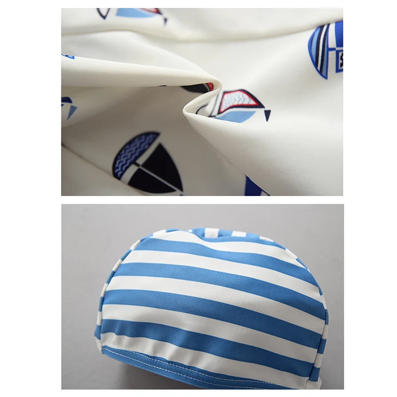 Kids Baby 3Pcs Boys Summer Swimsuit Tops Pants Caps Set Cartoon Boat Printing Swimwear Bathing Trunks Costume Clothing Split