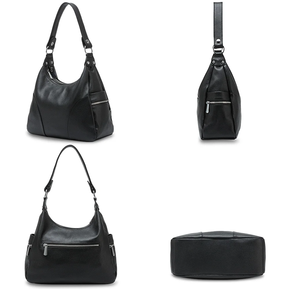 Zency 100% Genuine Leather Fashion Women Shoulder Bags High Quality Hobos Elegant Lady Tote Handbag Black Grey Crossbody Bags 4