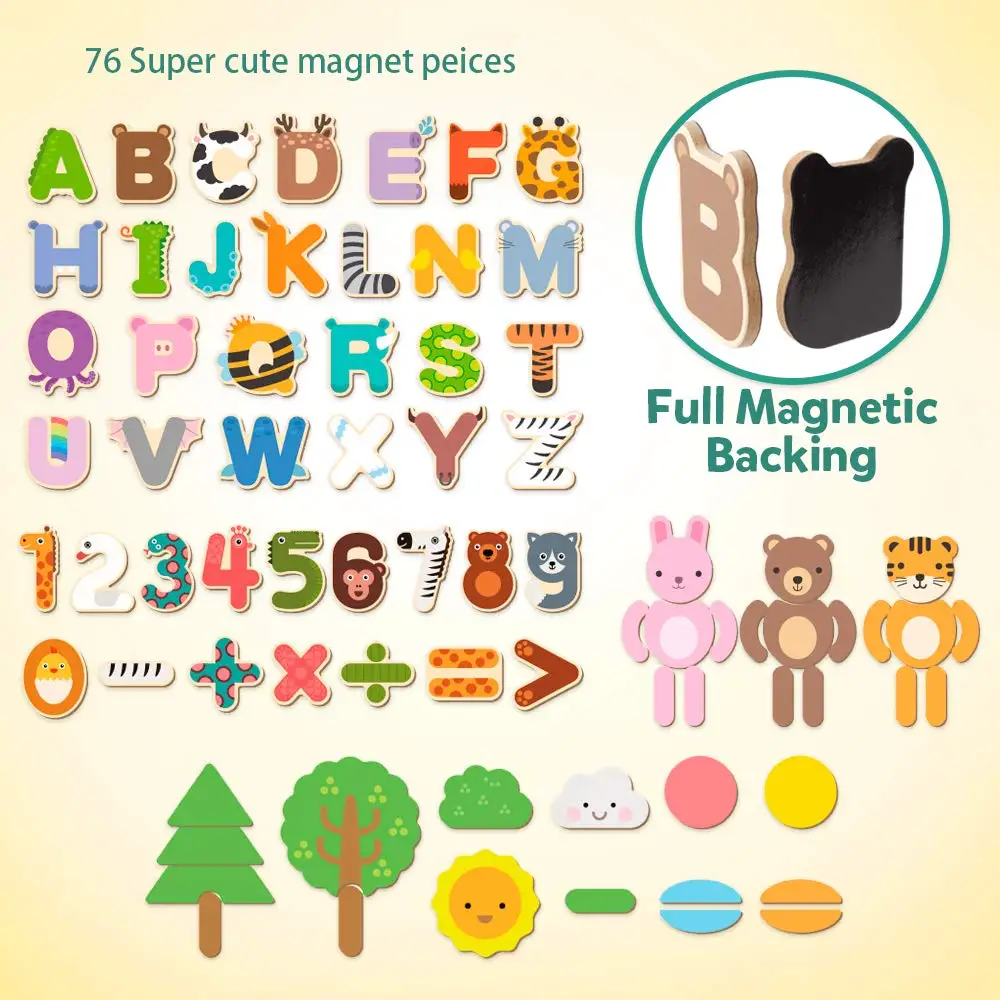 Деревянные магнитные буквы цифры животные с мольбертом доска алфавит 123 ABC набор