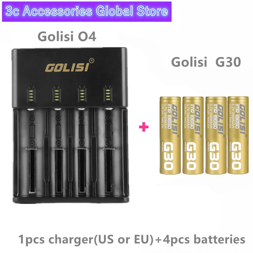 Golisi 4 шт. G30 IMR 18650 3000 мАч 30A E-CIG аккумуляторная батарея VAPE с Golisi O4 интеллектуальное зарядное устройство 2A Быстрая зарядка