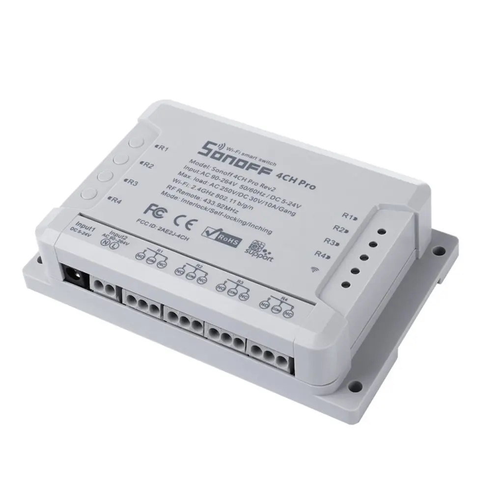 4CH PRO R2 4-канальный WiFI переключатель c креплением на рейке Din Модуль Автоматизации "умный дом On/Off Беспроводной таймер Сделай Сам дистанционный переключатель освещения