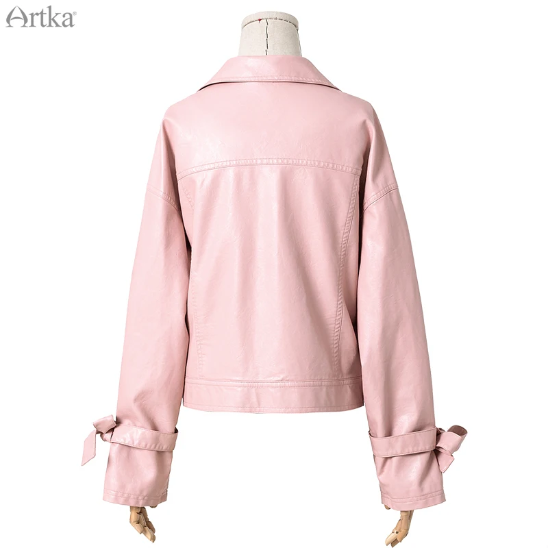 ARTKA, осень, зима, новинка, Женская куртка, модная, искусственная кожа, куртки, розовый, мотор шторм, Свободное пальто, повседневная короткая верхняя одежда, YP10096Q