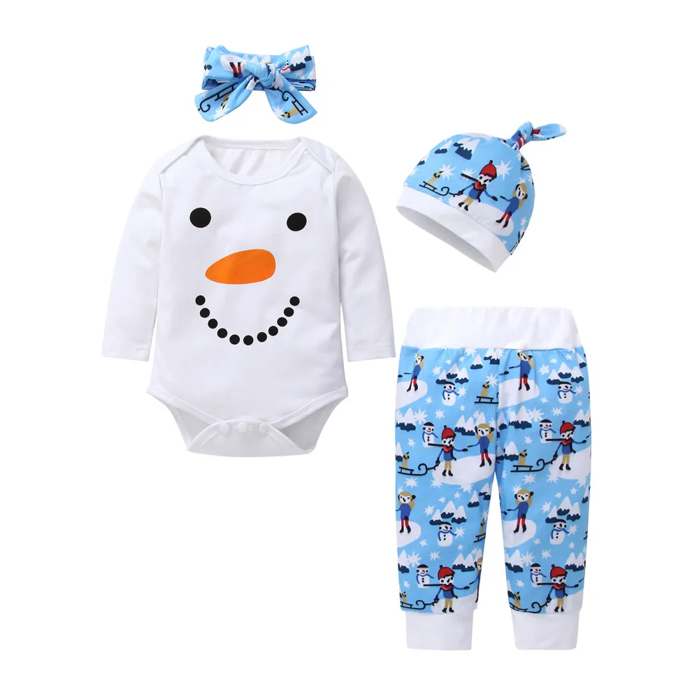 Newborn winter baby clothing Infant Baby Boys Girls Print long sleeve christmas Tops T-shirt Pants Hat Pajama Outfits Set bebê