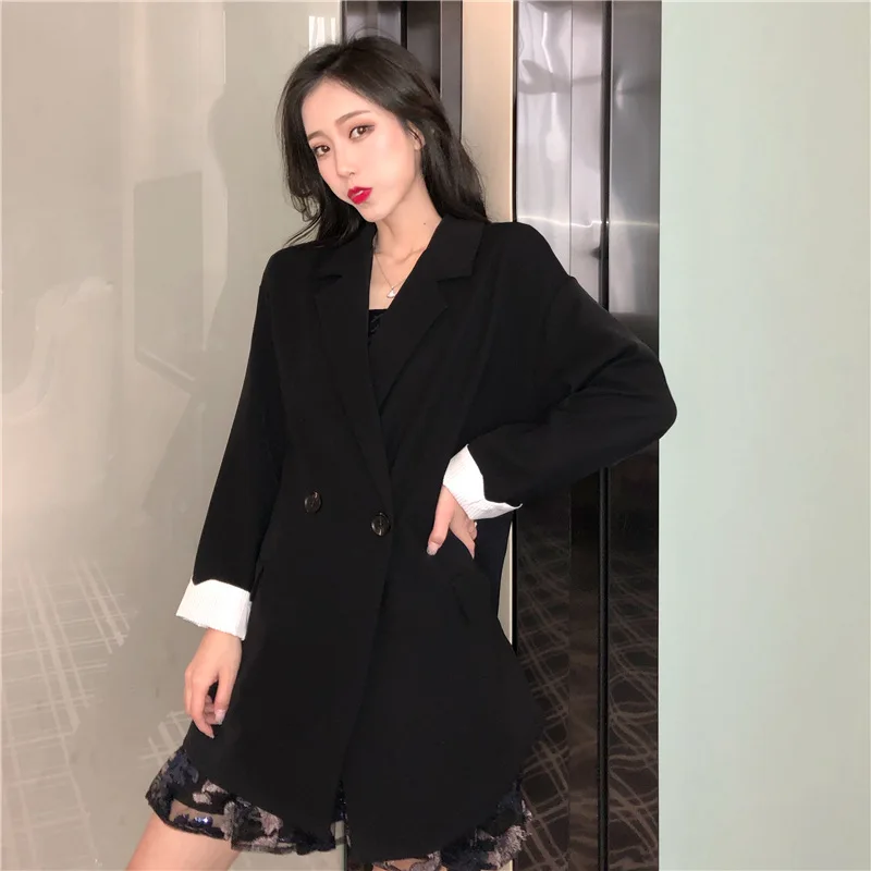 

Net Price Photo Shoot 2019 Black And White with Pattern Small Suit Coat Korean-style Loose-Fit Mid-length Thin Fashion Blazer
