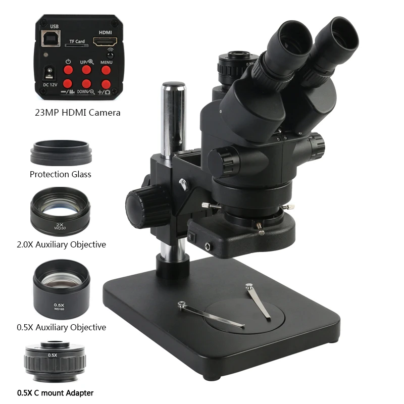 3.5X-90X Zoom Industrial Lab Simul-focal Stereo Microscope Trinocular Set + 23MP USB HDMI Video Camera For PCB Repair | Инструменты