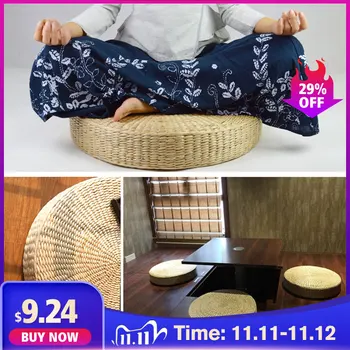 

40x7.5cm Natural Straw Weaving Round Pouf Tatami Cushion Floor Cushions Meditation Yoga Round Mat Home Bedroom Chair Cushion