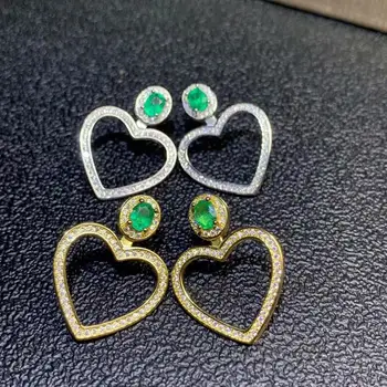 

shilovem 925 sterling silver real Natural Emerald Drop Earrings fine Jewelry women trendy wedding gift new 4*5mm de0405816agml