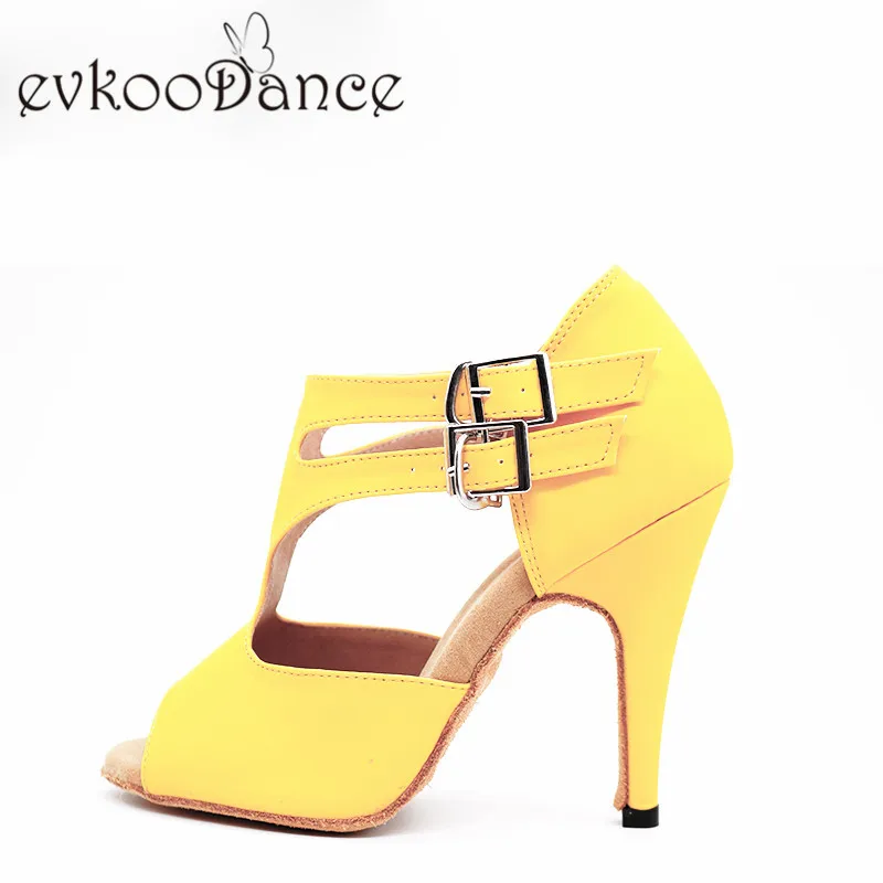 Evkoo/танцевальные туфли для латинских танцев, размеры США 12; Zapatos De Baile; желтые женские туфли из искусственной кожи на каблуке 8,5 см; профессиональные женские бальные туфли для сальсы; Evkoo-602