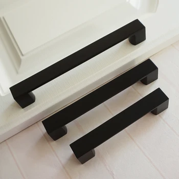 

3.75" 5" 6.3" 7.55" Black Door Handles Zinc Alloy Drawer Pulls Kitchen Cabinet Handle Furniture Cupboard Handle 96 128 160 192mm