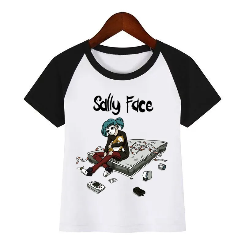 Sally face/Детская футболка с принтом с героями мультфильмов; летние топы с дизайном «сделай сам»; Повседневная Уличная футболка для мальчиков и девочек