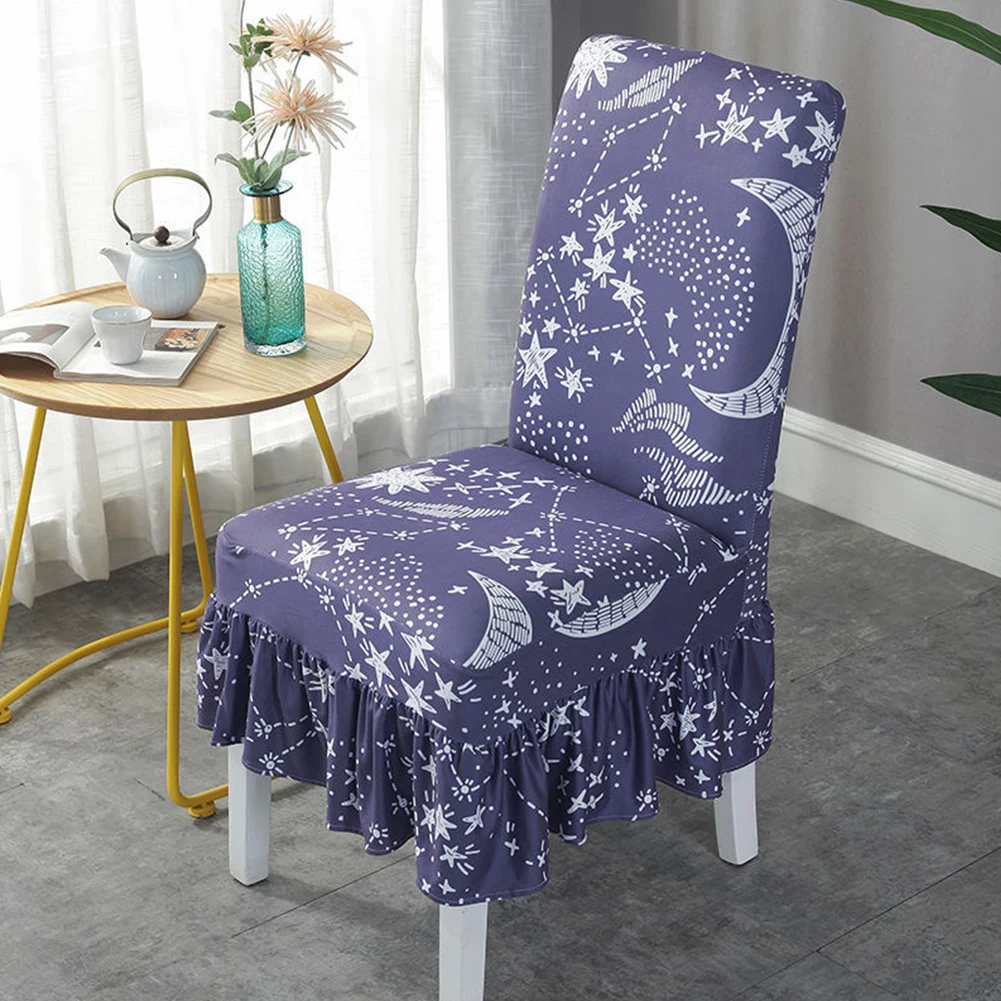 Protection Dining Chair Cover Removable Kitchen Seat Case For Banquet Modern Elastic Ruffled Hem Floral Printing Super Stretch