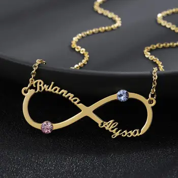

Customized personality point double diamond infinite loop name necklace stainless steel female necklace custom jewelry for girls
