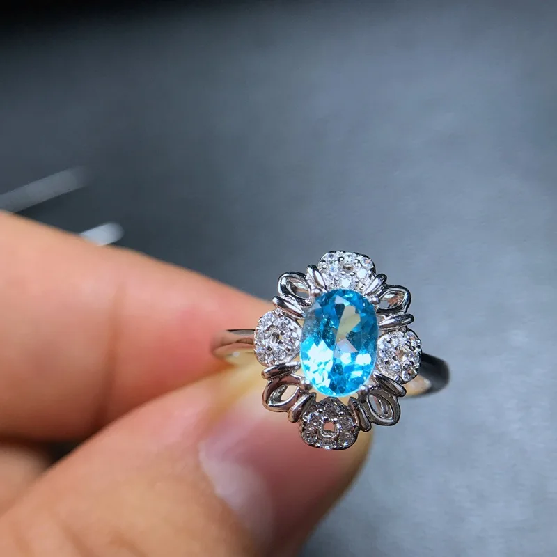 Изысканное женское серебряное кольцо с голубым топазом, натуральный камень, серебро 925 пробы, хороший цвет, подарок на день рождения, Овальный подарок на год