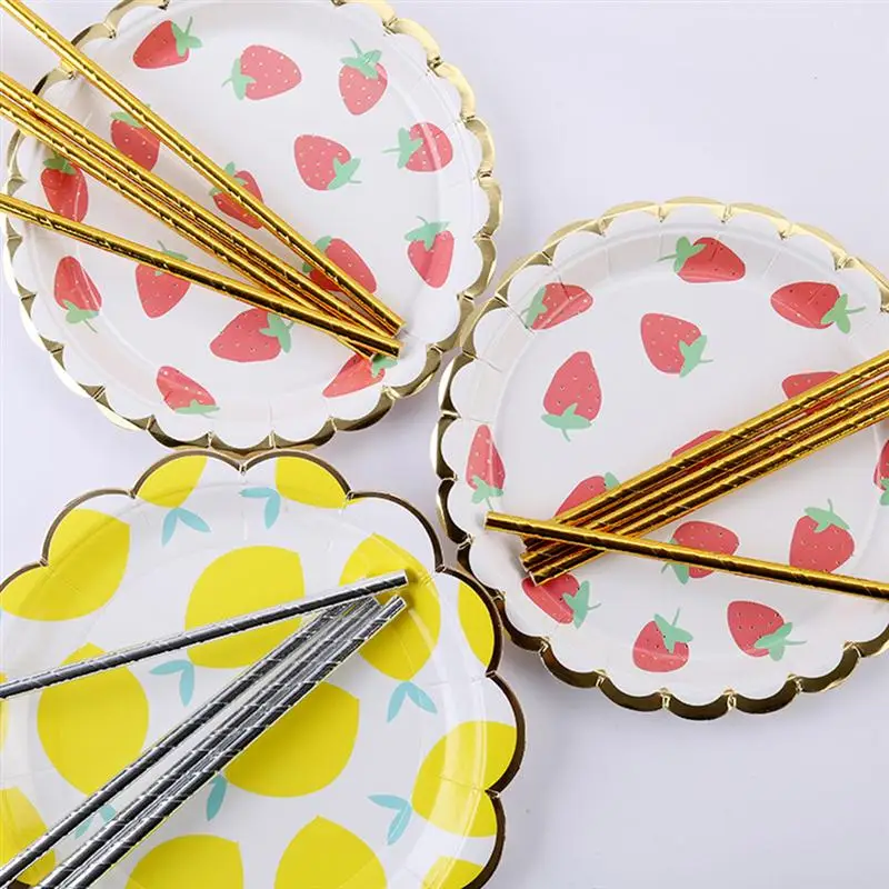10 шт волнистые бумажные тарелки с золотыми краями одноразовые круглые тарелки для торта вечерние столовые приборы для дня рождения 9 дюймов