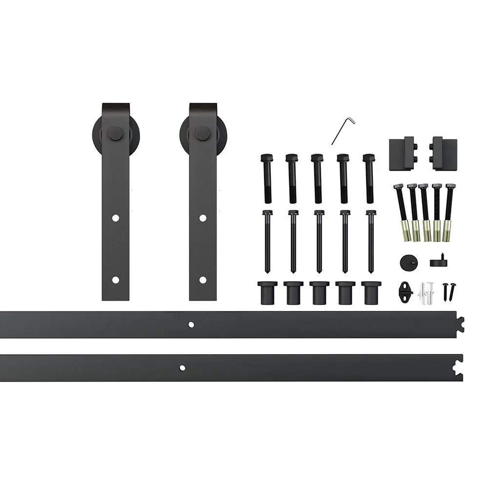 

6.6ft Black Steel Side Mount Sliding Barn Door Hardware Track Set 2x3.3ft Rails