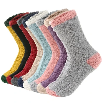 

Couple Thickening Warm Socks Autumn Winter Casual Home Floor Velet Socks For Women Men Patchwork Color Soft Coral Fleece Socks