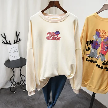 

Women's Hoodie Loose-Fit Korean INS Tops Cartoon Printed Crew Neck Pullover Shirt Students Plus Size Sweatshirt Spring Clothing