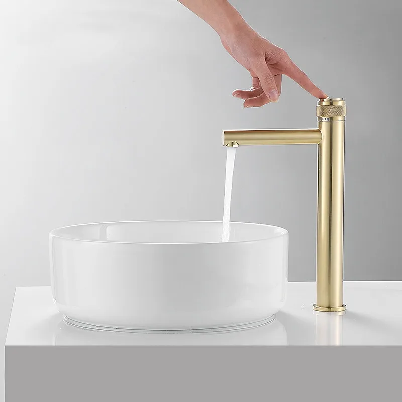 

new Basin Faucets Chrome Brass Bathroom sink Faucet key push-button style brush gold hot and cold water tap
