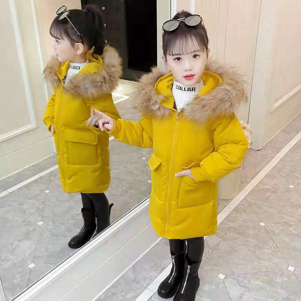  New Warm Thickening Winter Fur Collar Child Coat Girls Outerwear Windproof Baby Girls Coats Age For