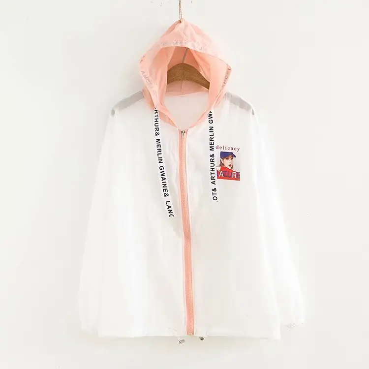 

2019 New Style WOMEN'S Dress Sweet College Style Mixed Colors Hooded Cartoon GIRL'S Printed Thin Coat Women's