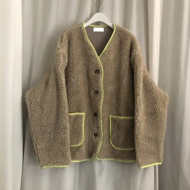 Autumn Women Jacket Long Sleeve Single Breasted Pocket Warm Loose Streetwear Winter Chaqueta Mujer Casual Kurtka Damska