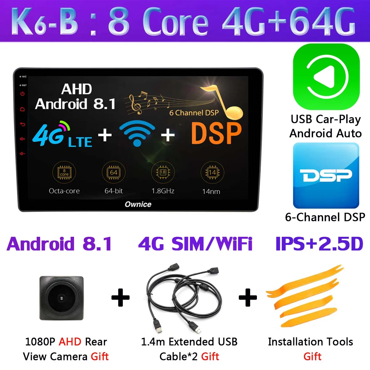 K6-B-CarPlay 1 din 360 ° панорамная камера Восьмиядерный Android 9,0 4G+ 64G SPDIF DSP CarPlay Автомобильный gps Navi Радио плеер для hyundai Azera 2006-2010 - Цвет: K6-B-CarPlay