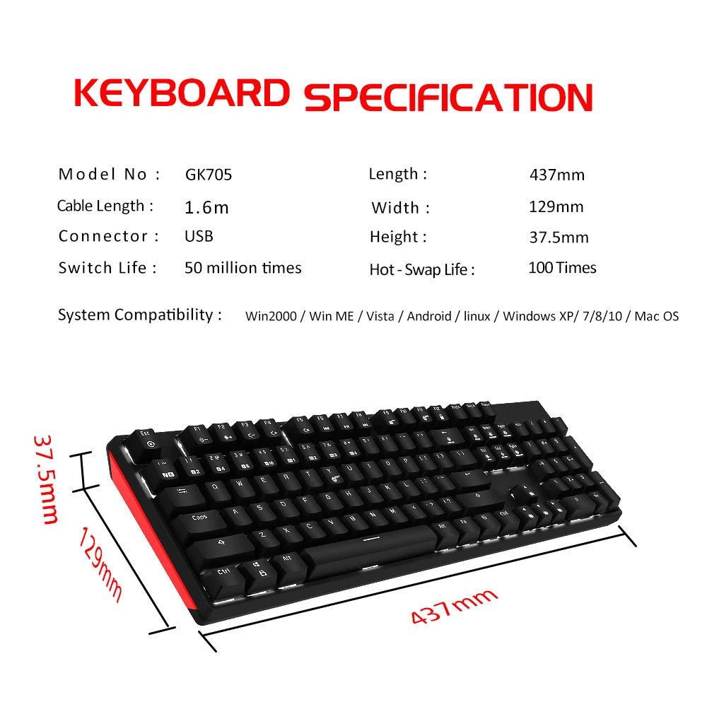 Profissional para Tablet Hexgears Teclado Mecânico Russo Keycap 108 Chave Kailh Interruptor Quente Gamer Desktop Gk705 - Imagem 6