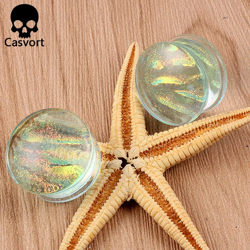 Casvort, 2 шт., новинка, стеклянные серьги для тела, ювелирные изделия, расширители для пирсинга, туннели, пробки, стрелы, ушные датчики, подарок для женщин и мужчин