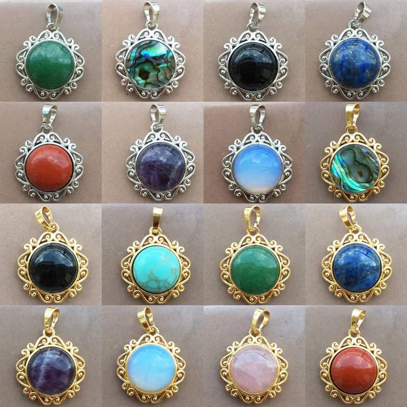 Opal Aventurine Howlite Crystal Lapis Lazuli Carnelian Jaspe Goldstone Shell Round Pendant Bead WB801 | Украшения и аксессуары