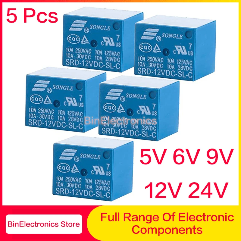 

5PCS Relays SRD-24VDC-SL-C SRD-05VDC-SL-C SRD-06VDC-SL-C SRD-09VDC-SL-C SRD-12VDC-SL-C 5V 6V 9V 12V 24V 10A 250VAC 5PIN New