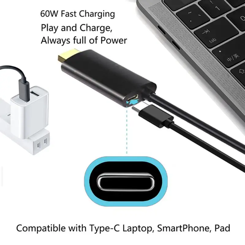 T8 тип-c USB-C к HDMI HDTV 4 к 60 Гц Кабель-адаптер PD+ QC провод для быстрого заряда поддержка дропшиппинг