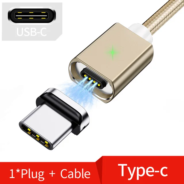 Магнитный кабель для iPhone samsung 2A, быстрая зарядка, магнитный usb-кабель для телефона, кабель Micro USB type C, магнитный кабель для зарядки и синхронизации данных - Цвет: Gold Type C Cable