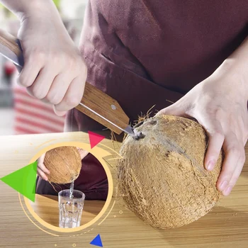 

2Pack Multifunctional Simple Wooden Handle Stainless Steel Old Coconut Shell Opener Coconut Meat Knife Kitchen Gadget-Dropship