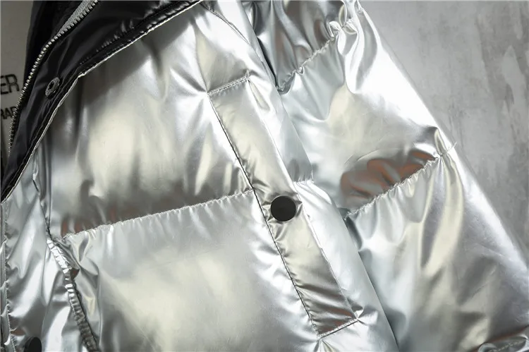 Новая мужская зимняя с блестящим серебряным корпусом, с капюшоном, одежда на Хлопчатобумажной Подкладке молодежная мода отдыха куртка с коттоновой подкладкой